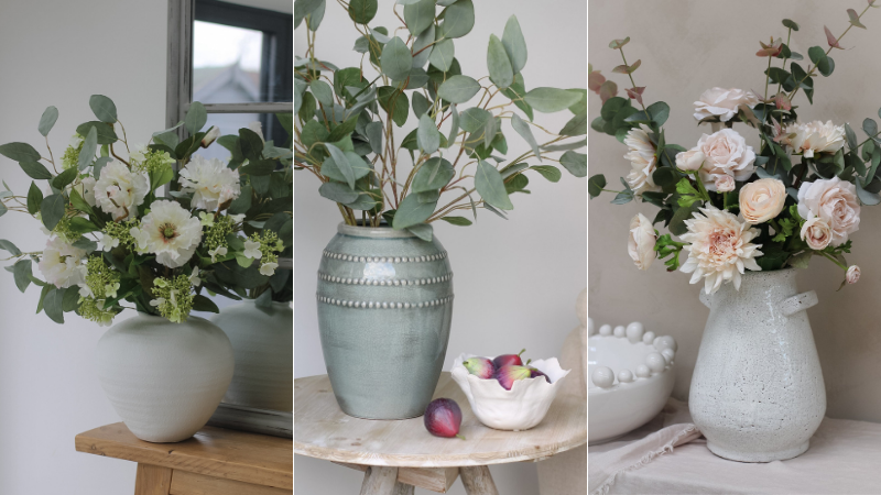 Ceramic Vase with Faux Flowers