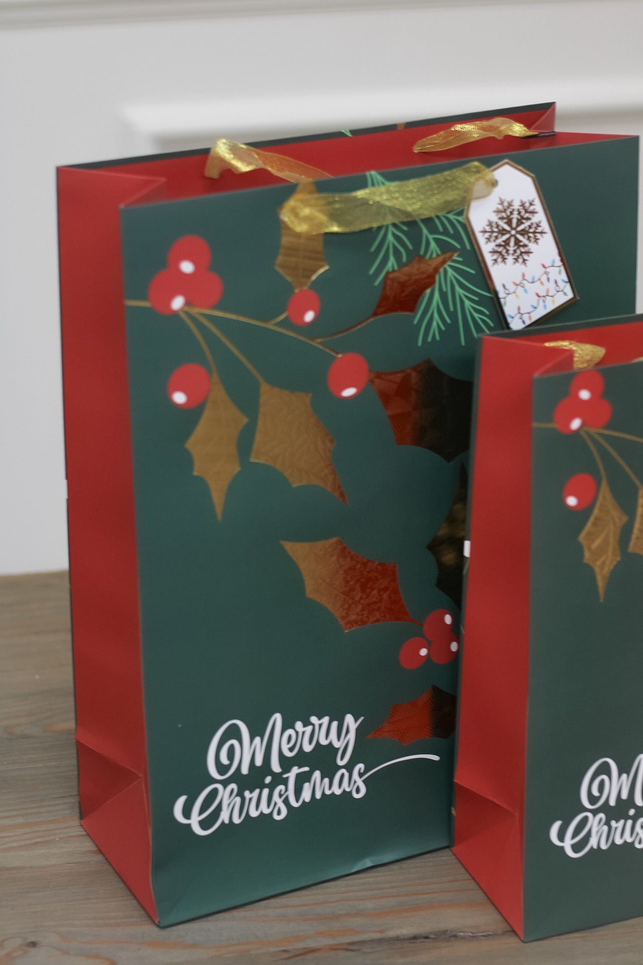 Festive Holly Merry Christmas Gift Bag