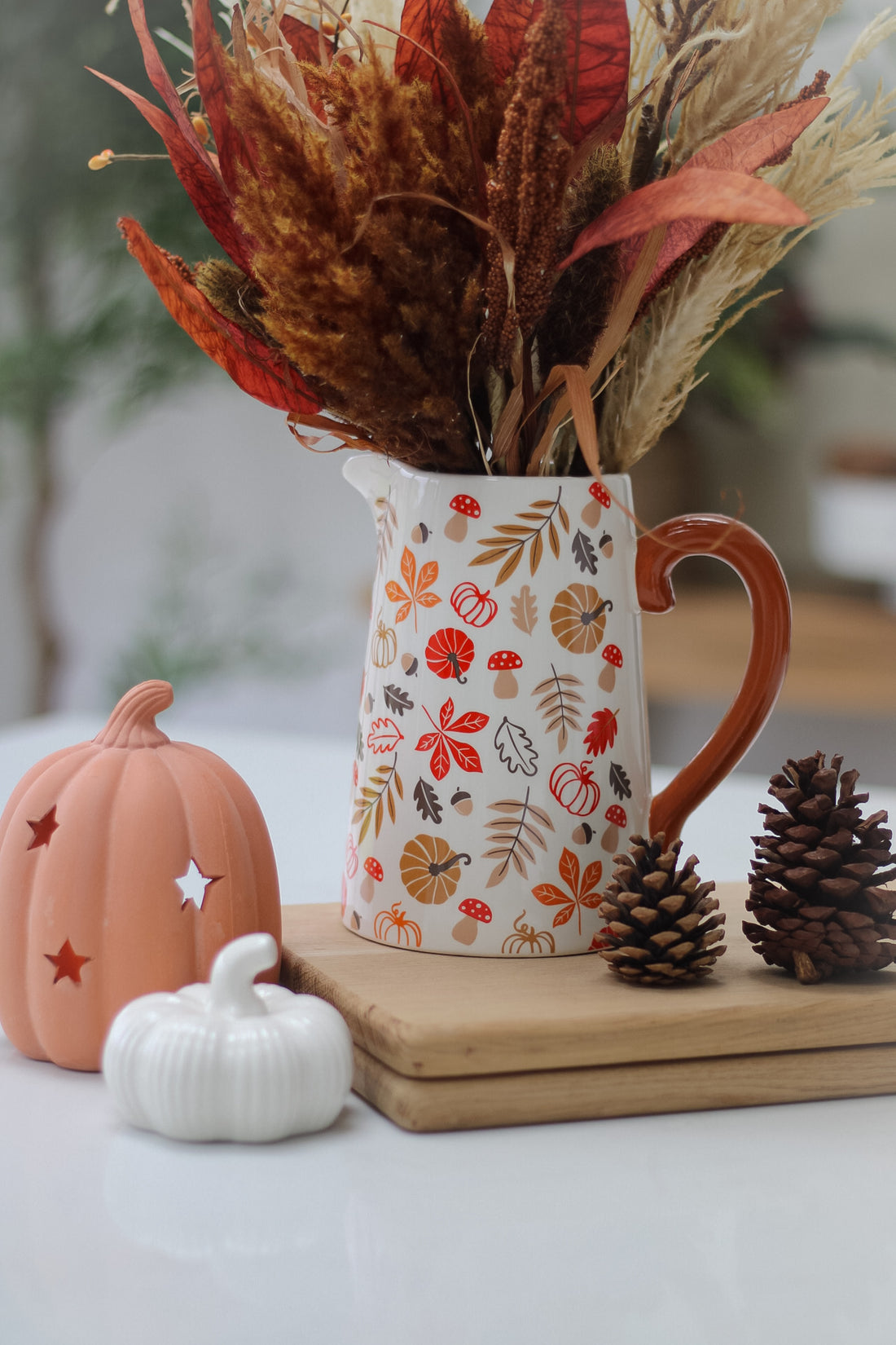 Autumn Pumpkins and Leaves Ceramic Jug