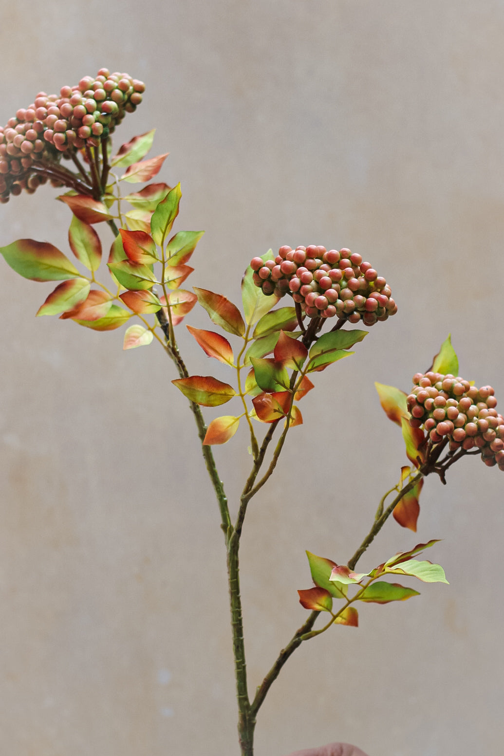 Faux Sorbus Berry Spray with Leaves