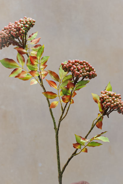 Faux Sorbus Berry Spray with Leaves