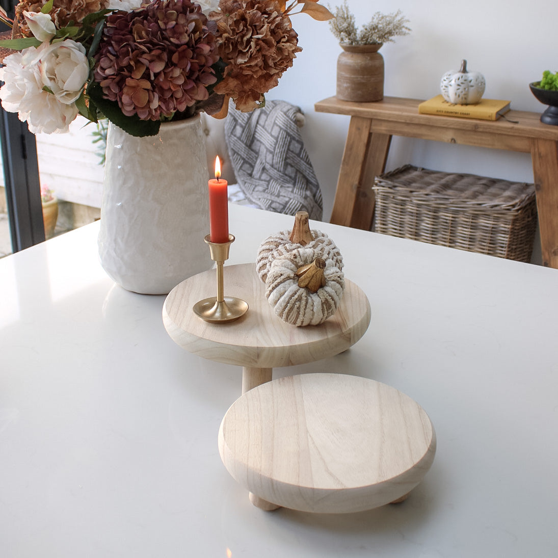 Light Wood Round Raised Stand