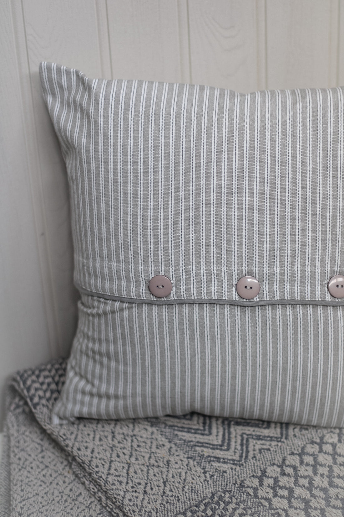 Cheshire Grey Ticking Stripe Square Cushion