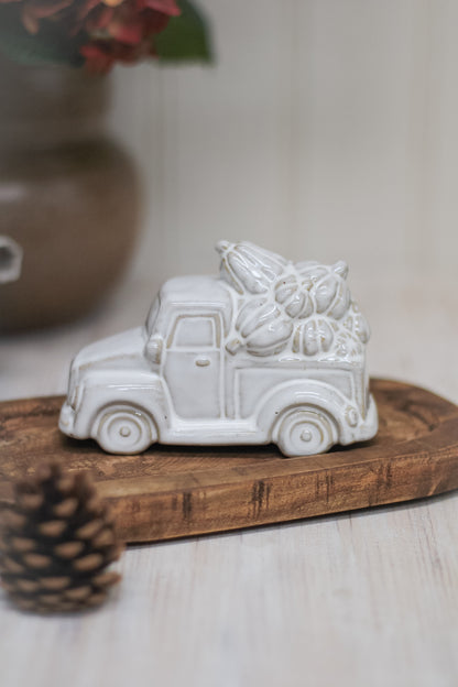 Cream Ceramic Pumpkin Truck Decoration