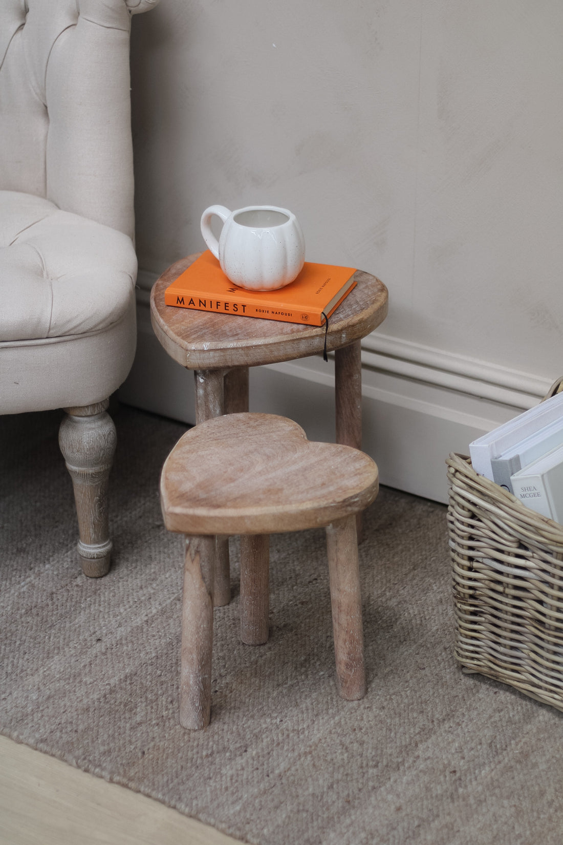 Heart Shaped Mango Wood Stools for home decor