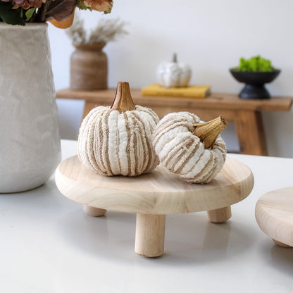 IMPERFECT - Neutral Cotton Pumpkin with Wooden Stalk