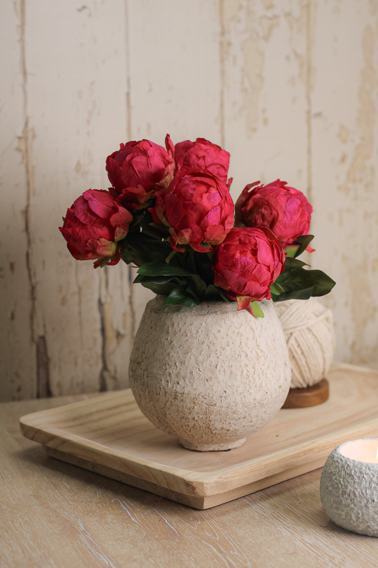 faux peonies in vase