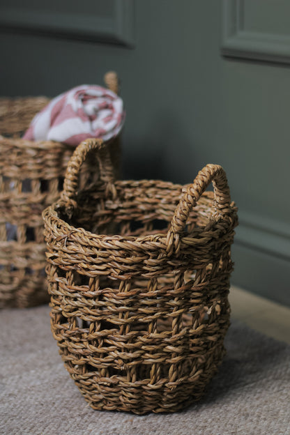 Round Braided Seagrass Storage Baskets