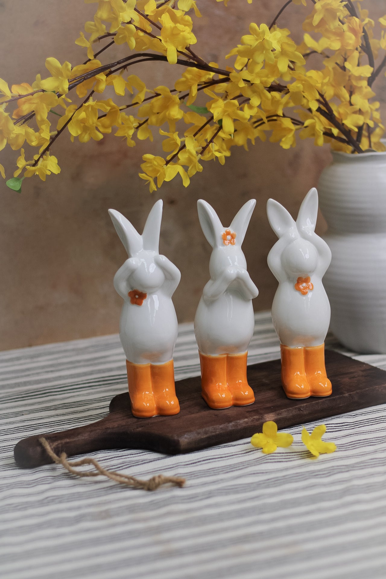 Orange Hear, See, Speak Floral Bunnies | Set of 3