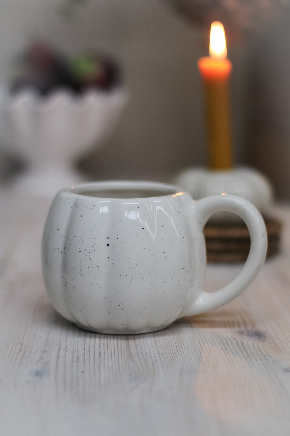 Speckled White Ceramic Pumpkin Mug