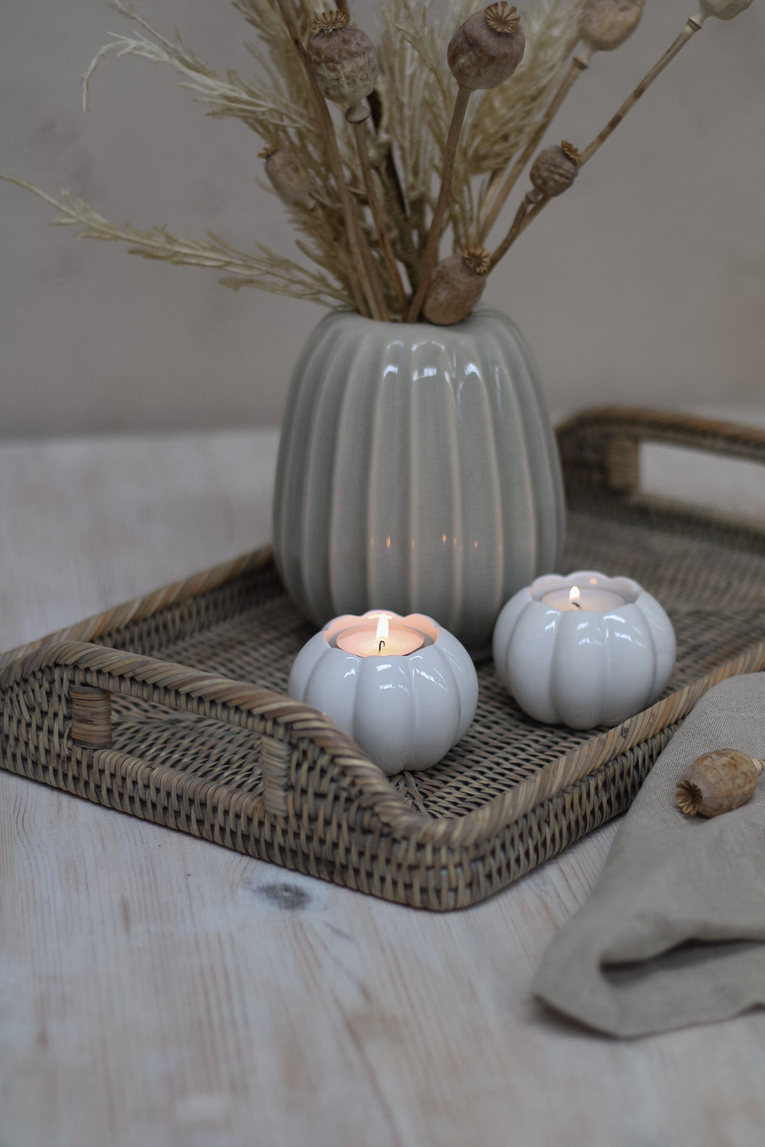 White Ceramic Pumpkin Tea Light Holder