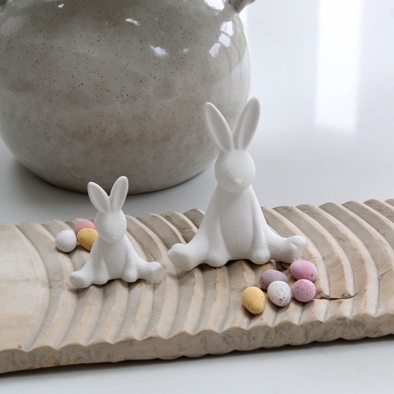 White Matt Textured Sitting Bunny