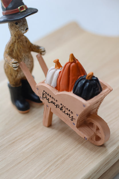 Halloween Wizard Rabbit with Pumpkin Wheelbarrow