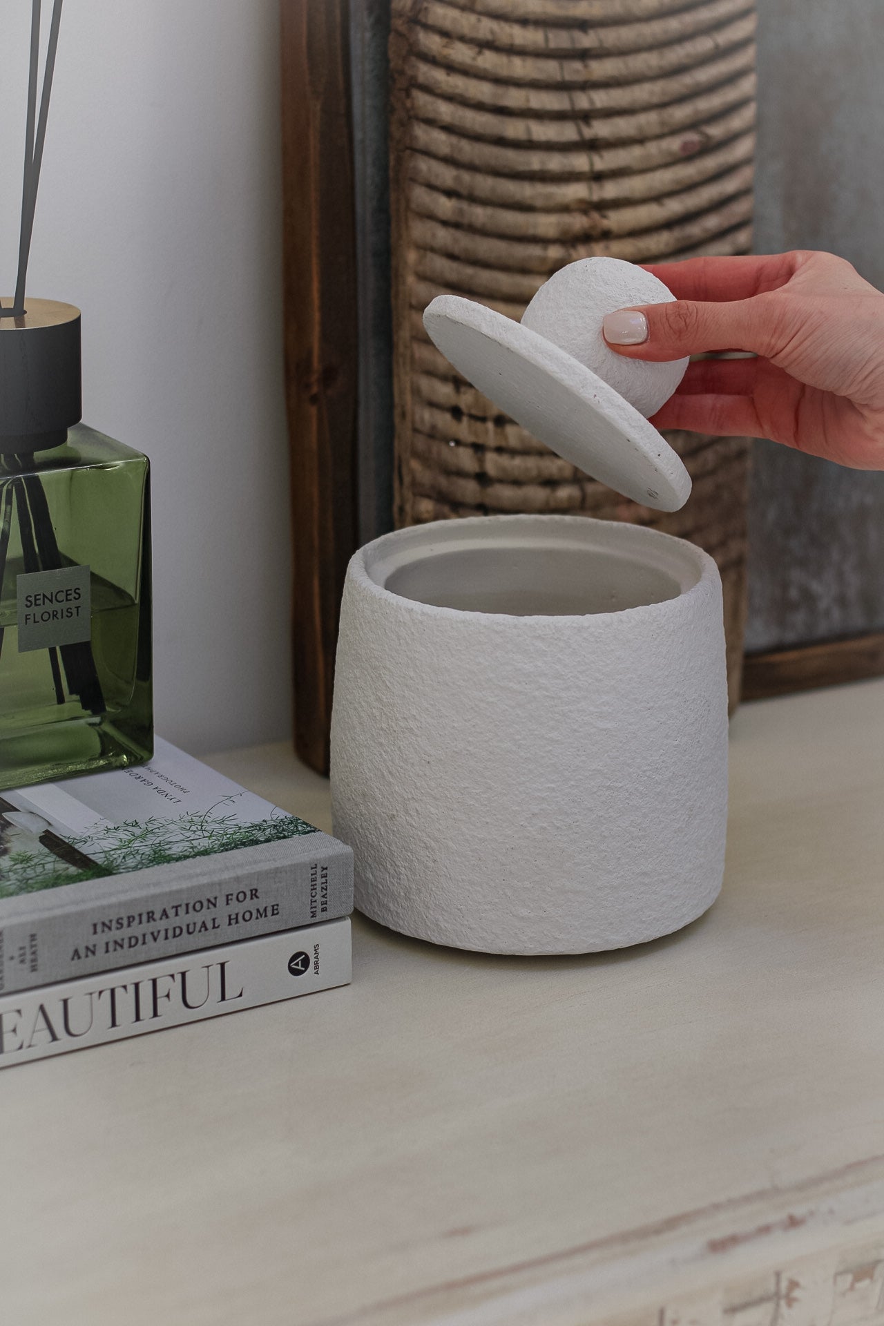 Small Textured White Lidded Jar