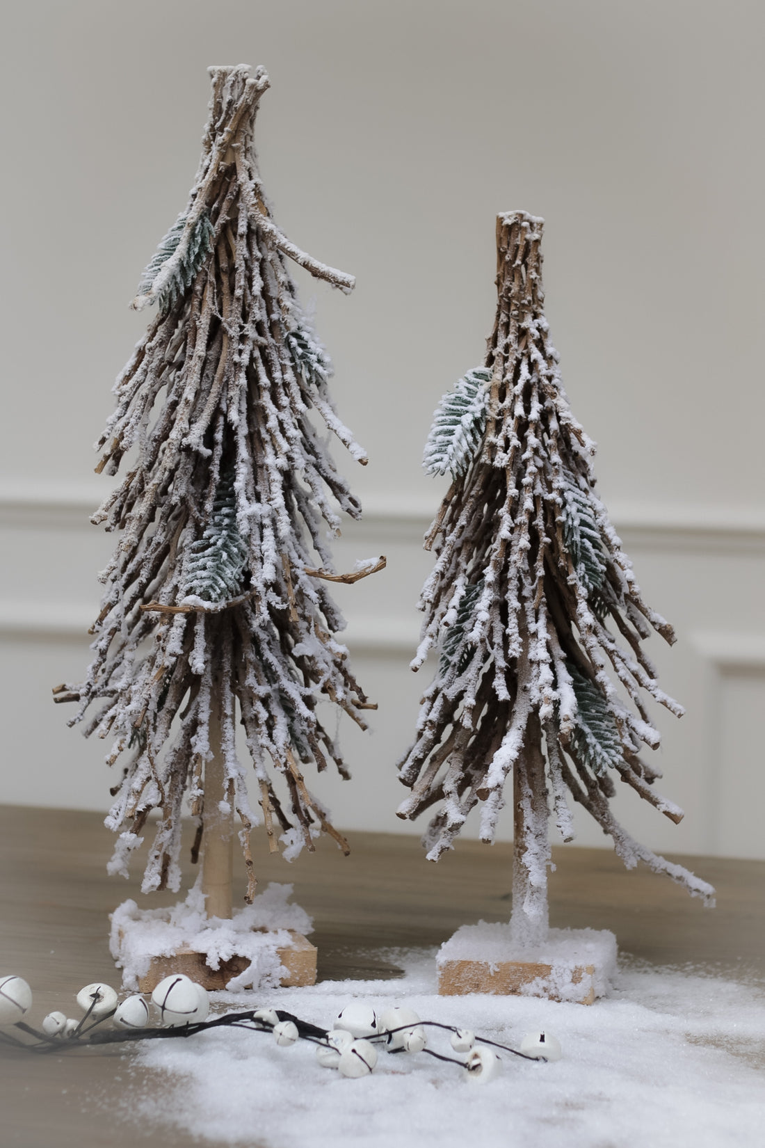 Tall Snowy Twig and Pine Christmas Tree