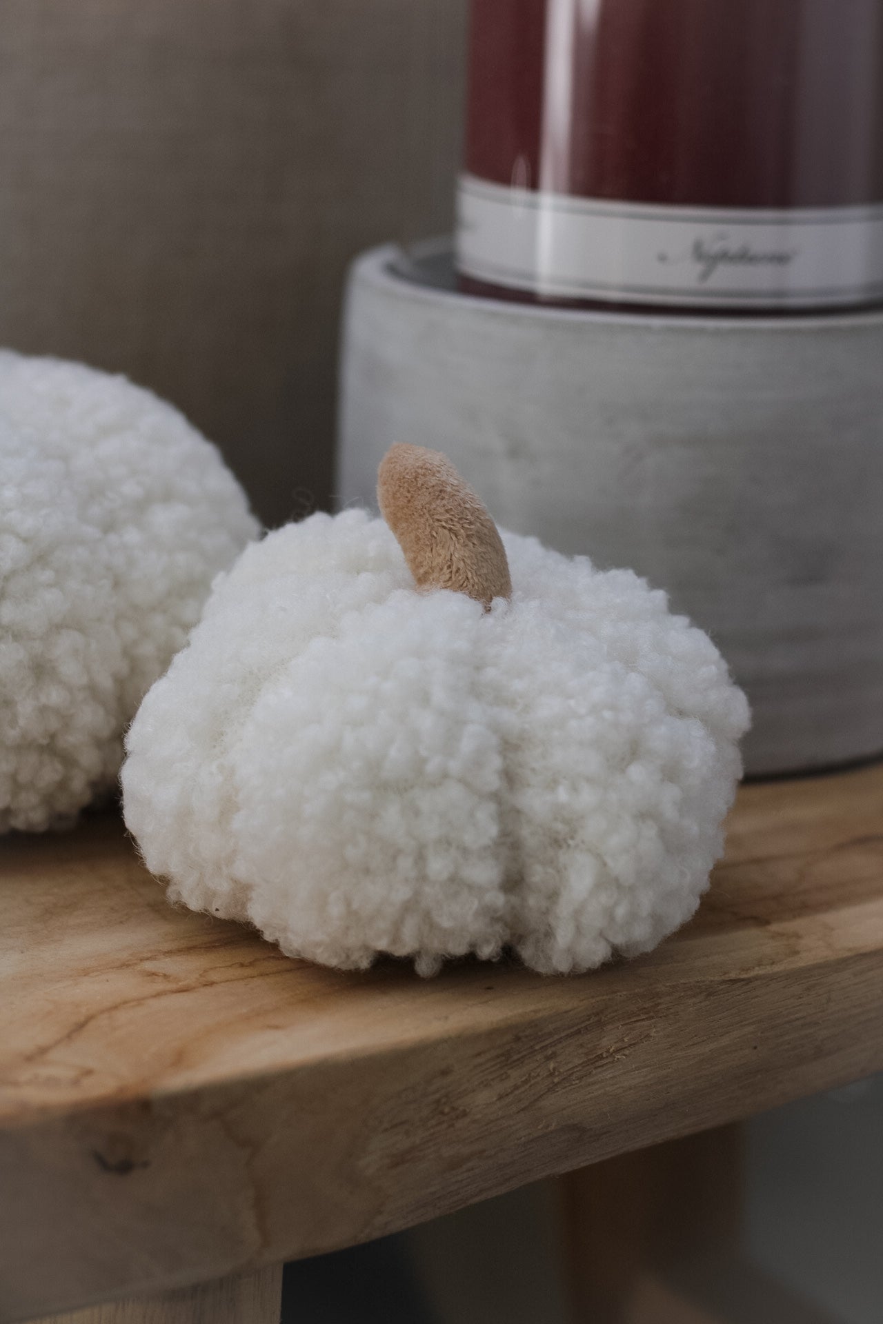 up close of fabric pumpkins