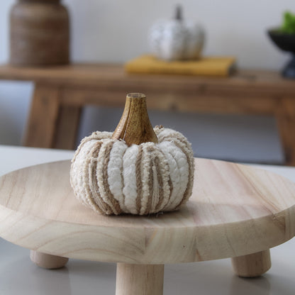 IMPERFECT - Neutral Cotton Pumpkin with Wooden Stalk