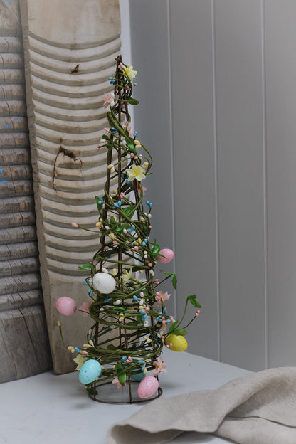 Decorative Wicker Cone Tree with Mini Eggs