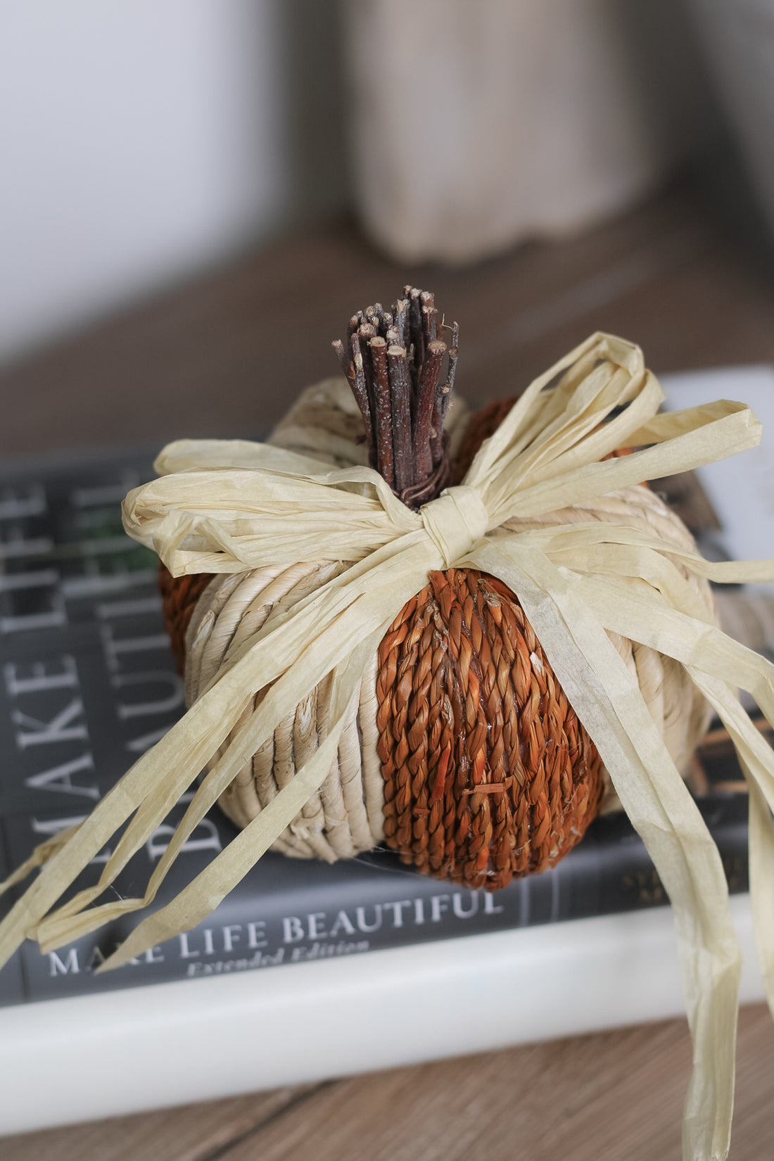 Small Straw Pumpkin with Bow