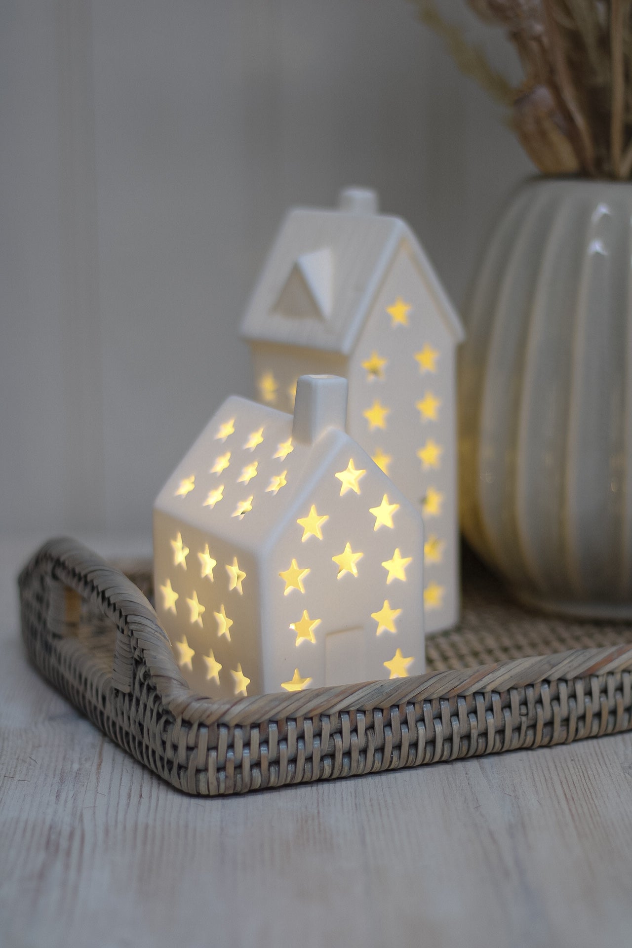 White Ceramic Star LED House