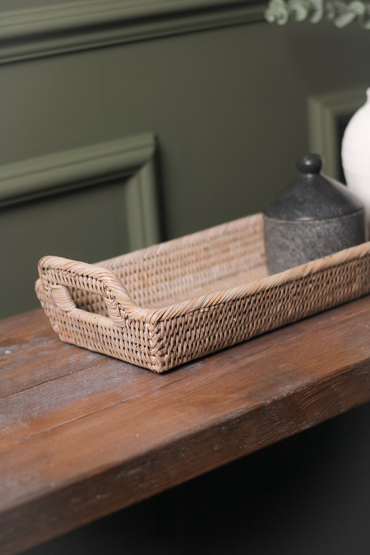 White Washed Natural Rattan Narrow Tray