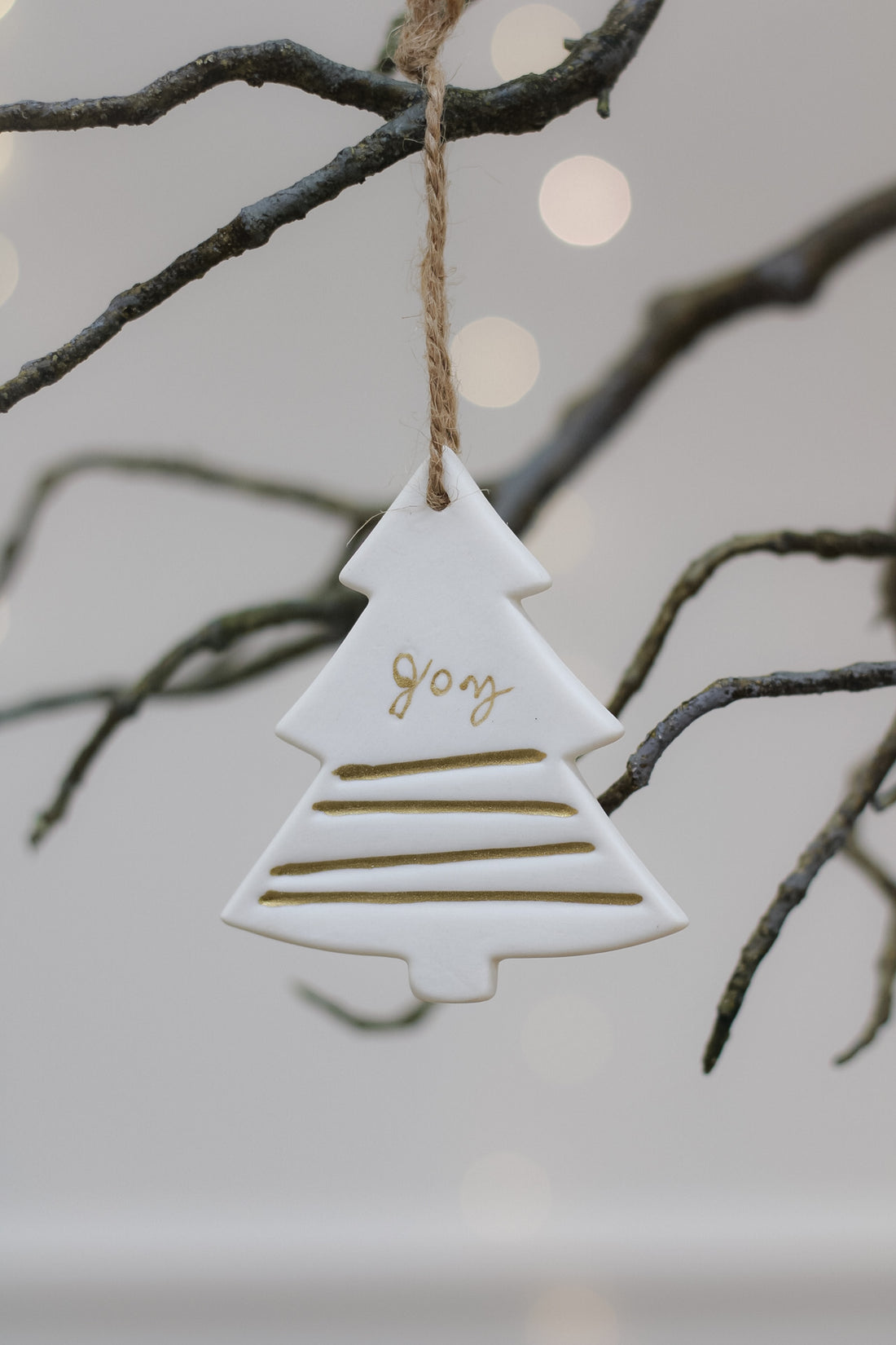 White Ceramic Joy Christmas Tree Decoration