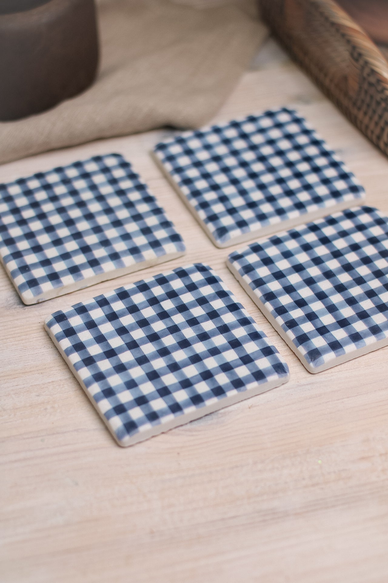 Navy Gingham Coasters | Set of 4