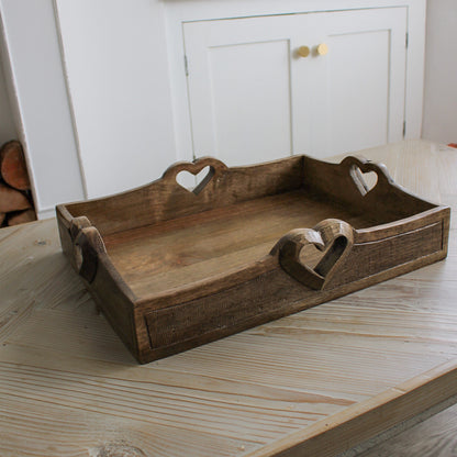 Mango Wood Rectangular Tray with Hearts