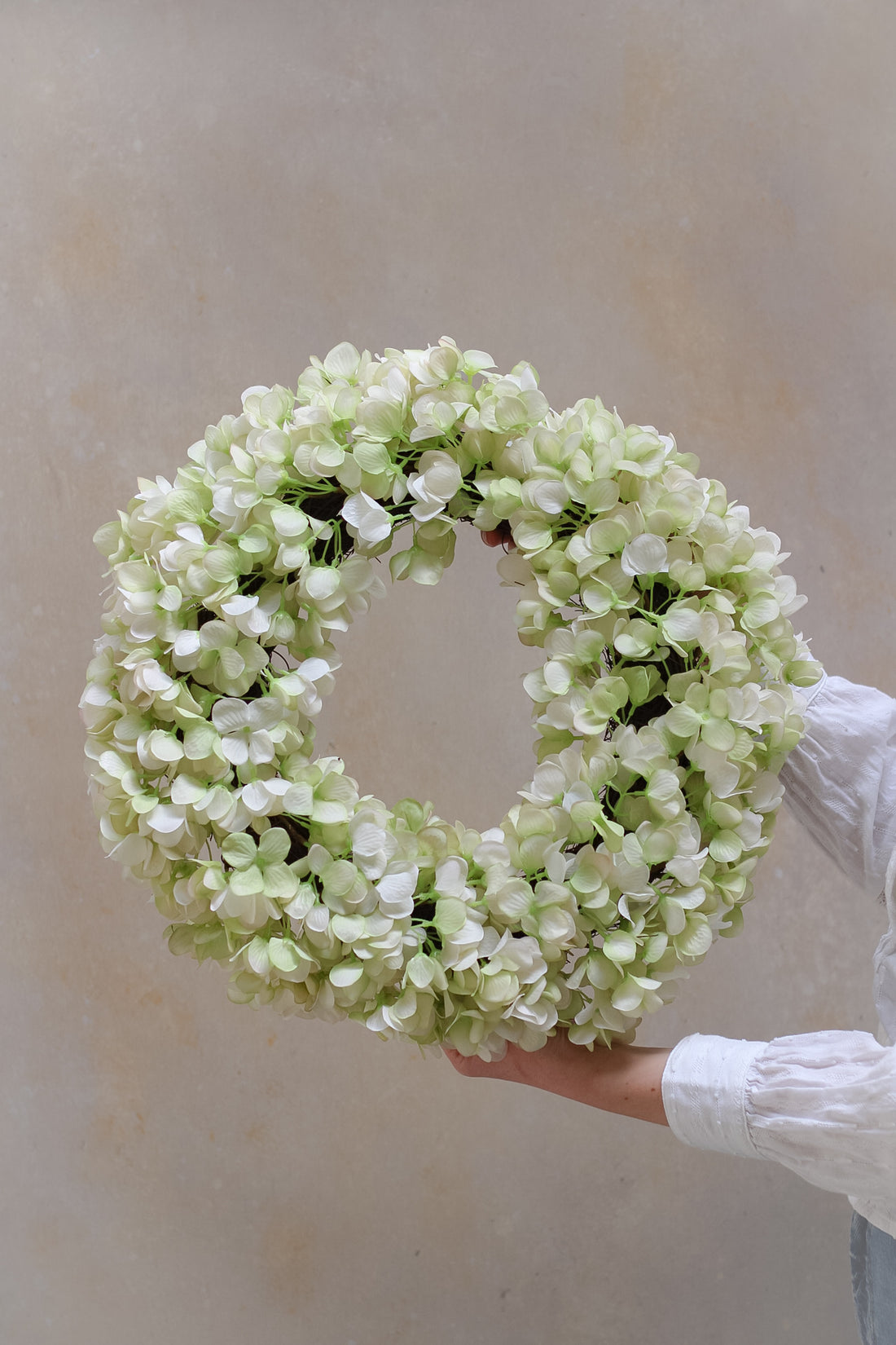 Faux Soft White and Green Hydrangea Wreath