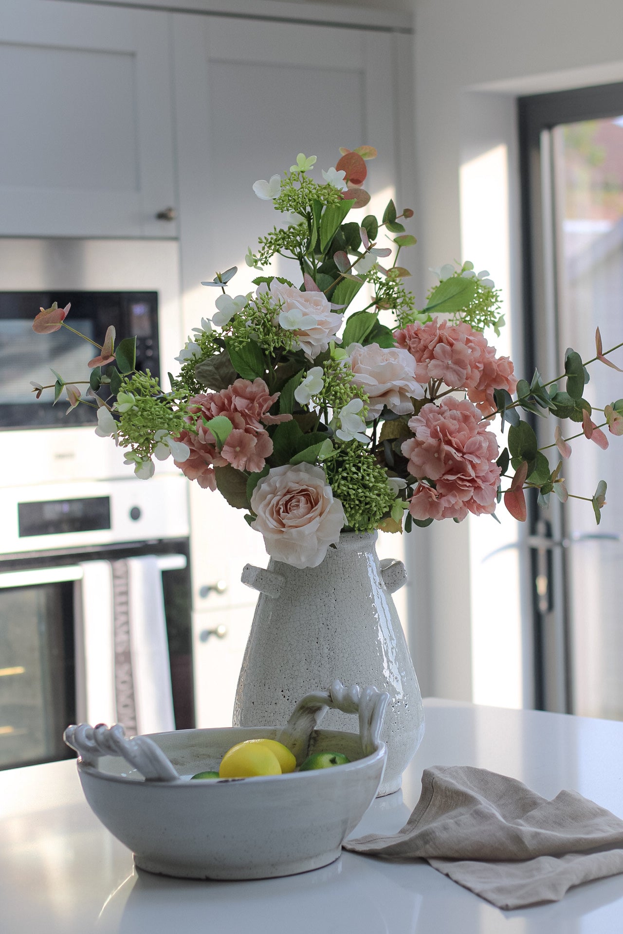 Faux Muted Blush Rose and Hydrangea Arrangement