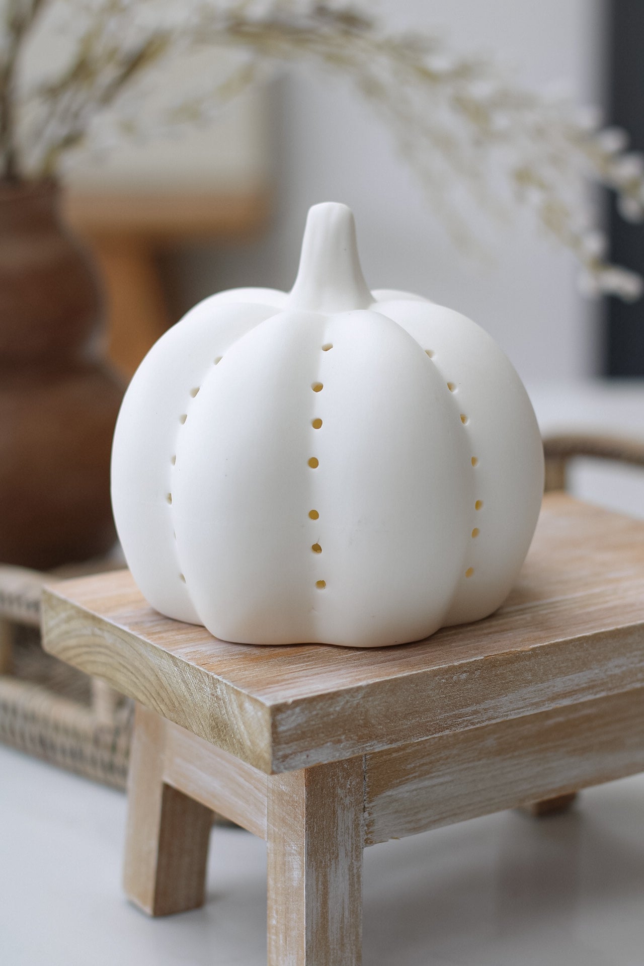 Matt White Ceramic LED Pumpkin