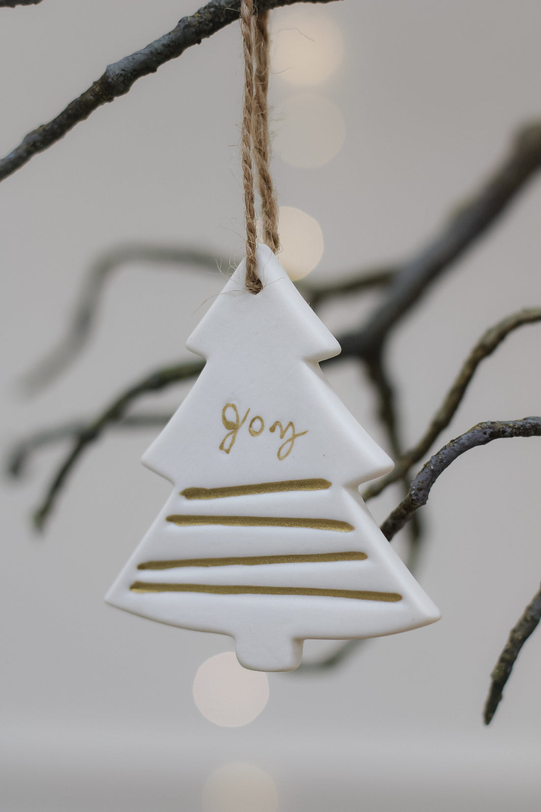 White Ceramic Joy Christmas Tree Decoration