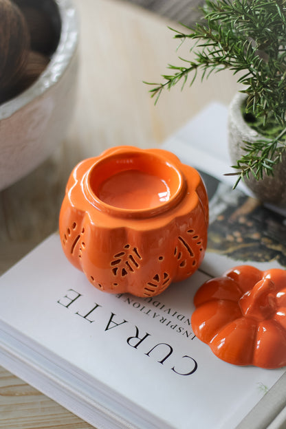 Orange Autumn Leaves Ceramic Pumpkin Wax Burner