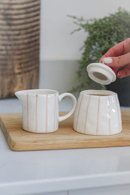 Chalk Pink Striped Jug and Jar Set 001