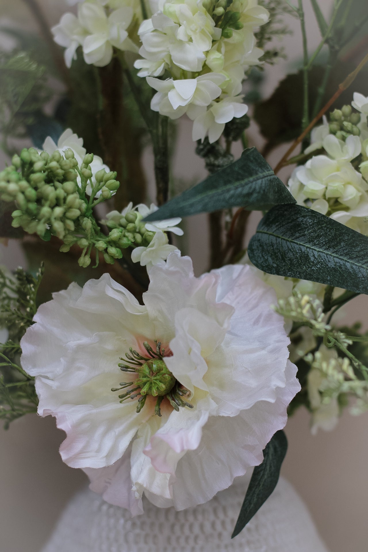 Luxury Faux White Poppy &amp; Lilac Arrangement