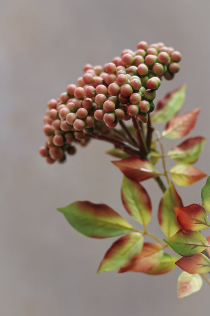 Faux Sorbus Berry Spray with Leaves