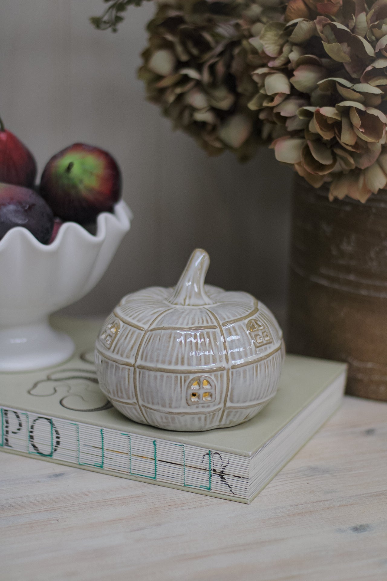 Cream Ceramic LED Pumpkin House