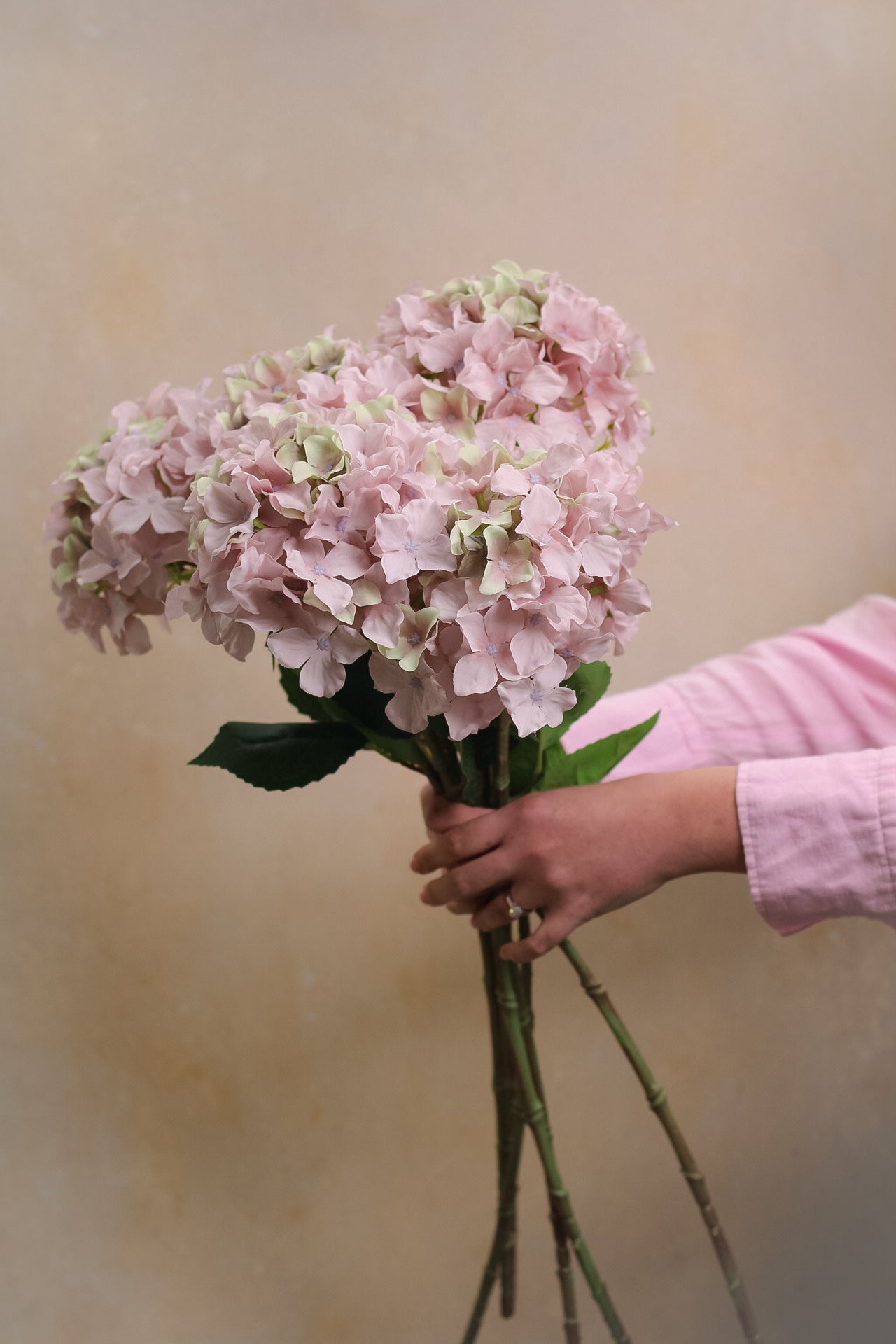 Faux Soft Blush Hydrangea Stem