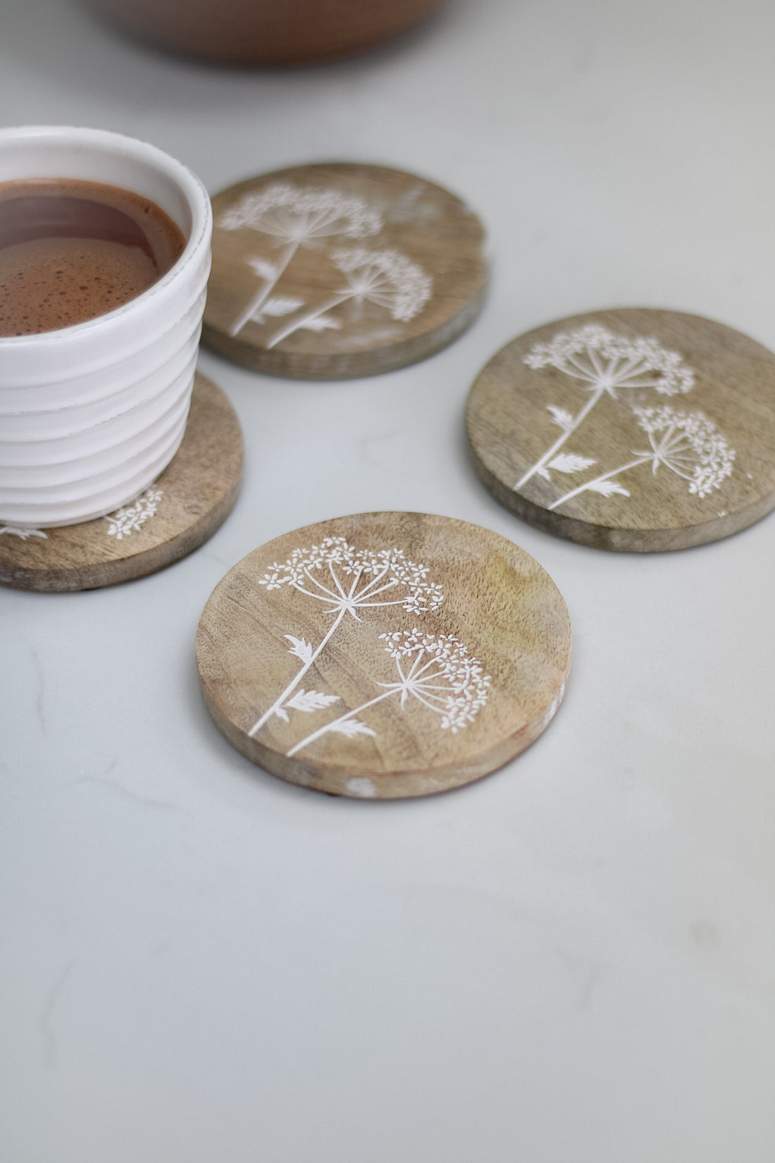 up close of cow parsely coasters