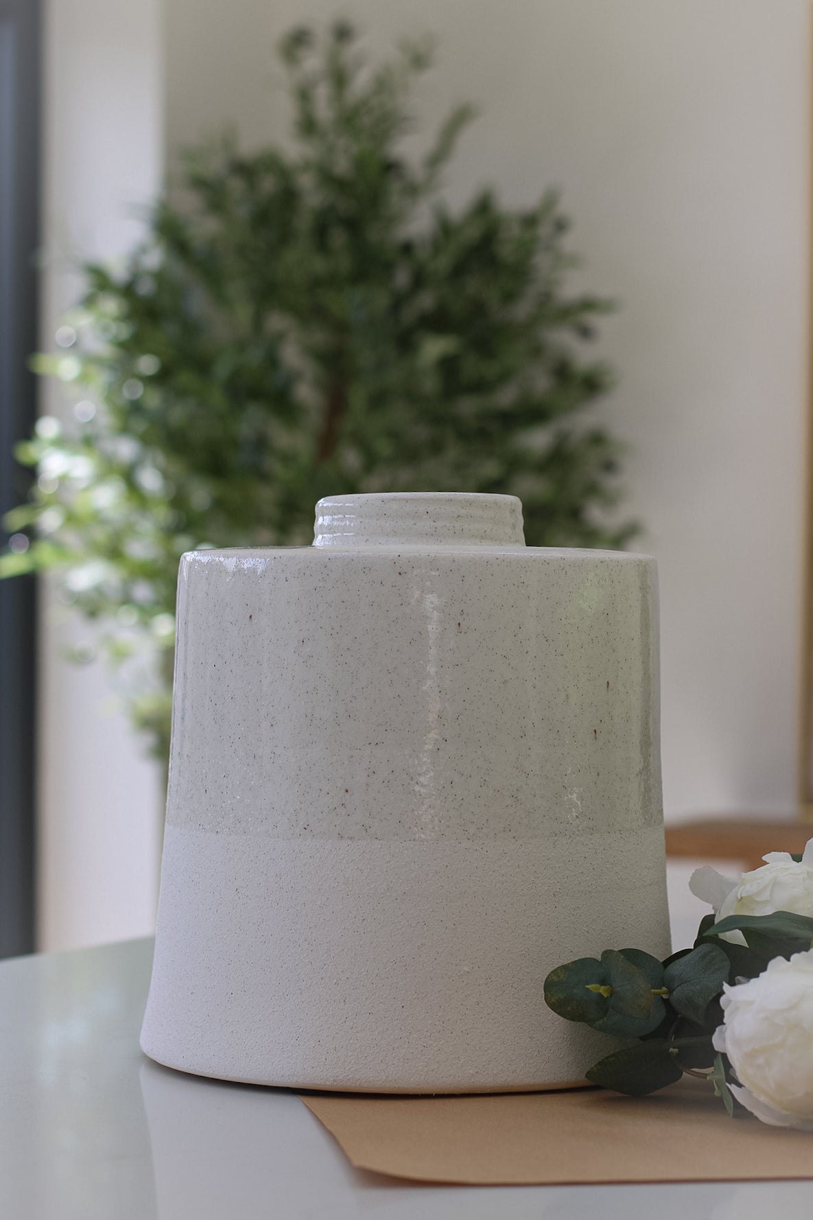 White Ceramic Cylindrical Vase