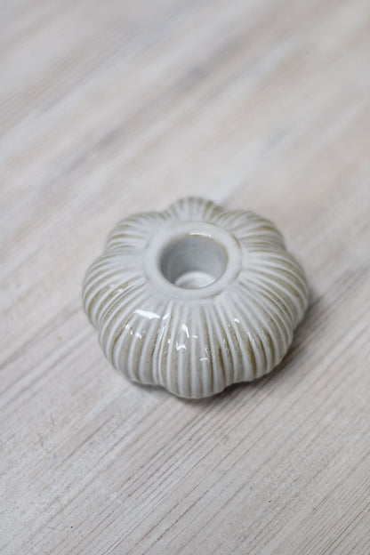 Cream Ribbed Ceramic Pumpkin Dinner Candle Holder