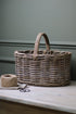 Oval Handled Grey Washed Rattan Basket