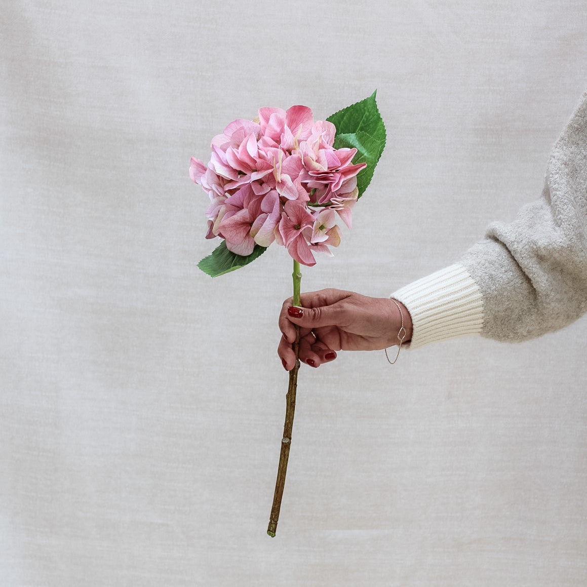 Faux shabby pink hydrangea stem