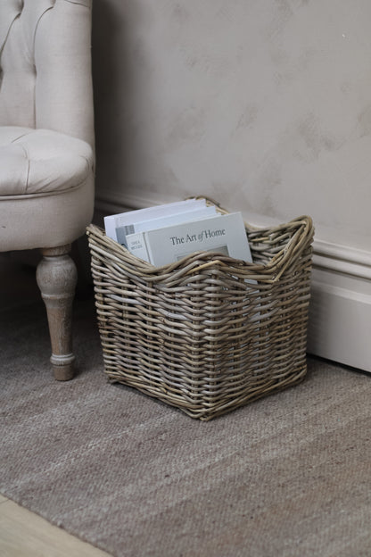 practical storage basket filled with books