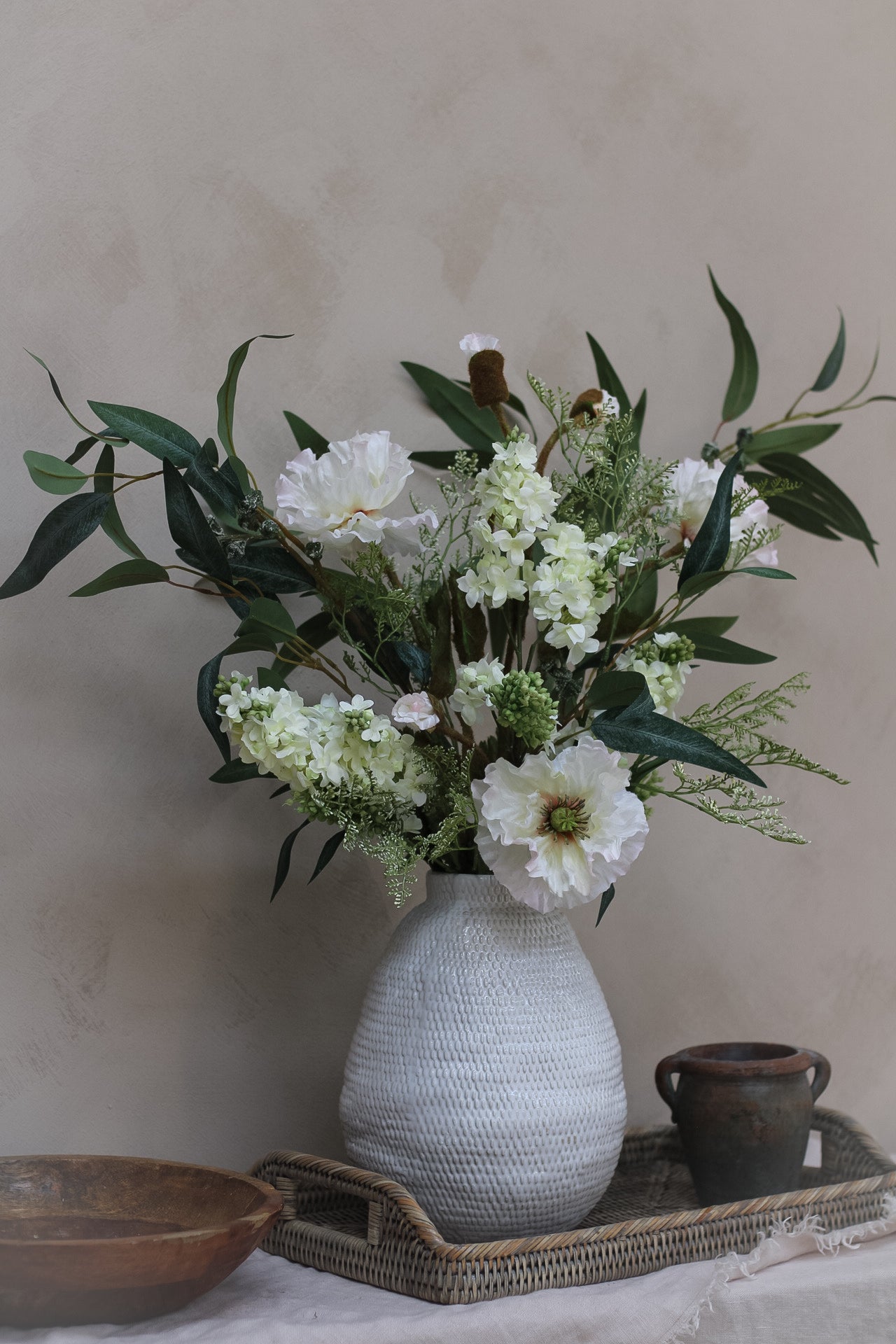 Luxury Faux White Poppy &amp; Lilac Arrangement