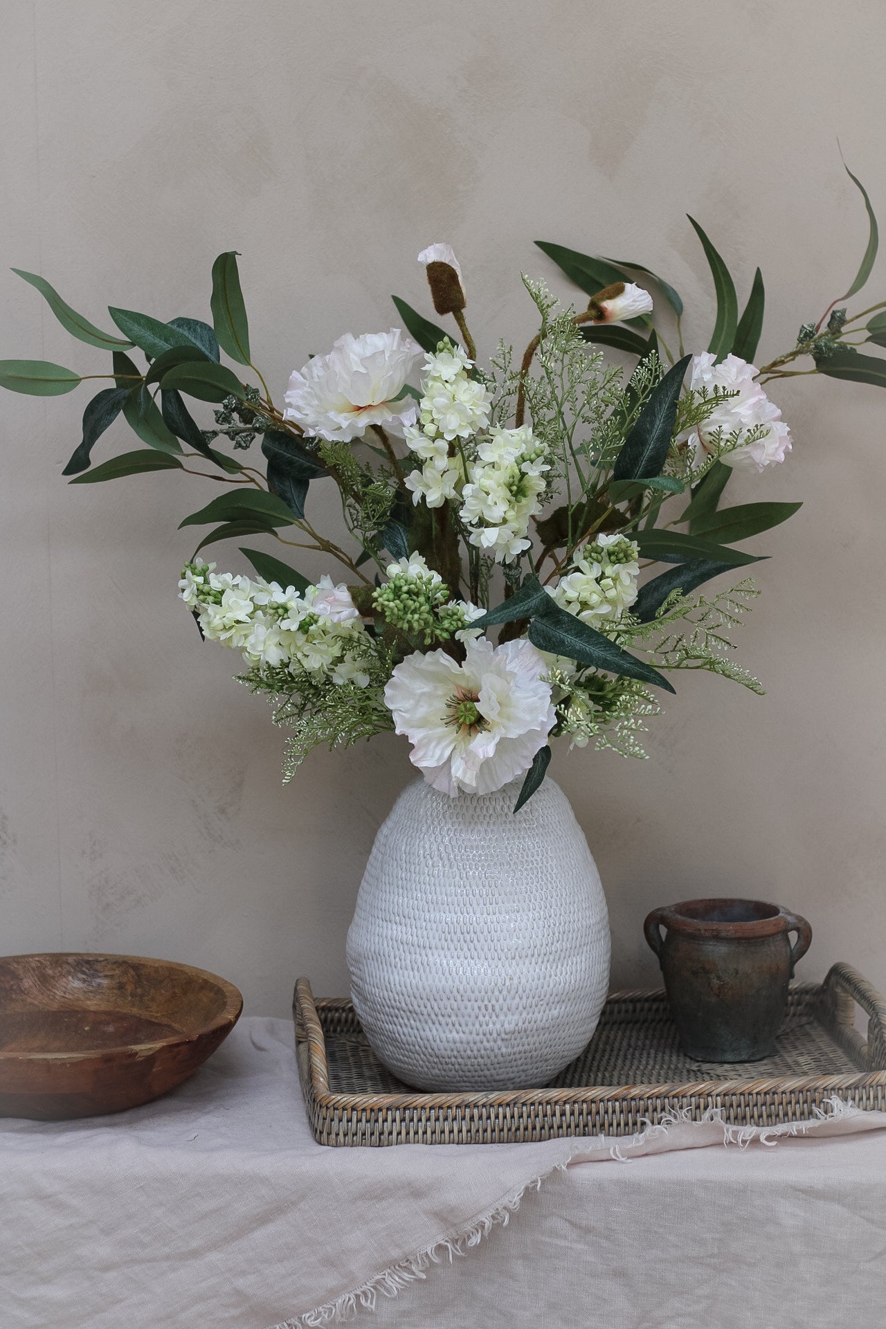 Luxury Faux White Poppy &amp; Lilac Arrangement