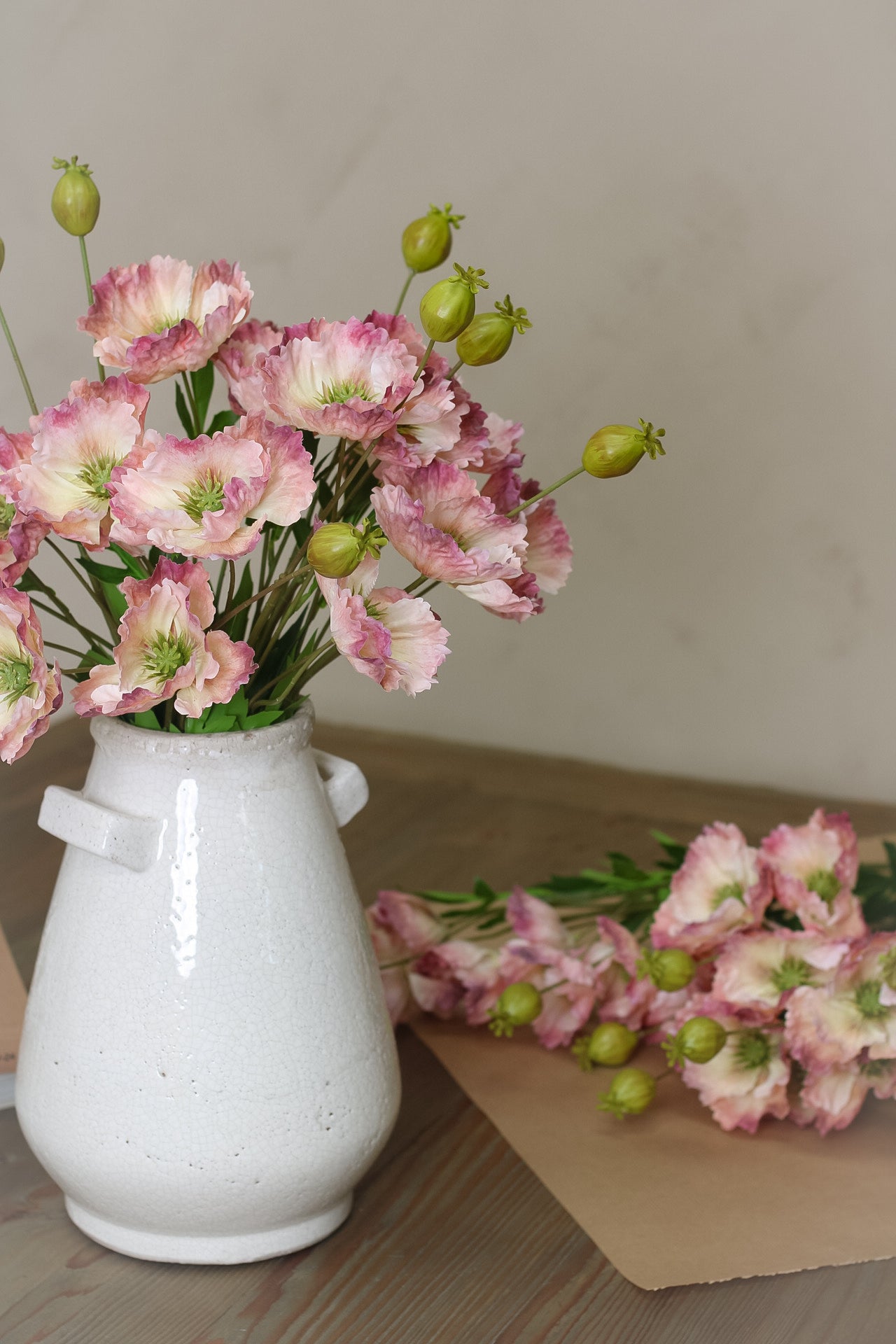 Faux Blush Pink Ombre Oriental Poppy Stem