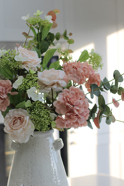 Faux Muted Blush Rose and Hydrangea Arrangement