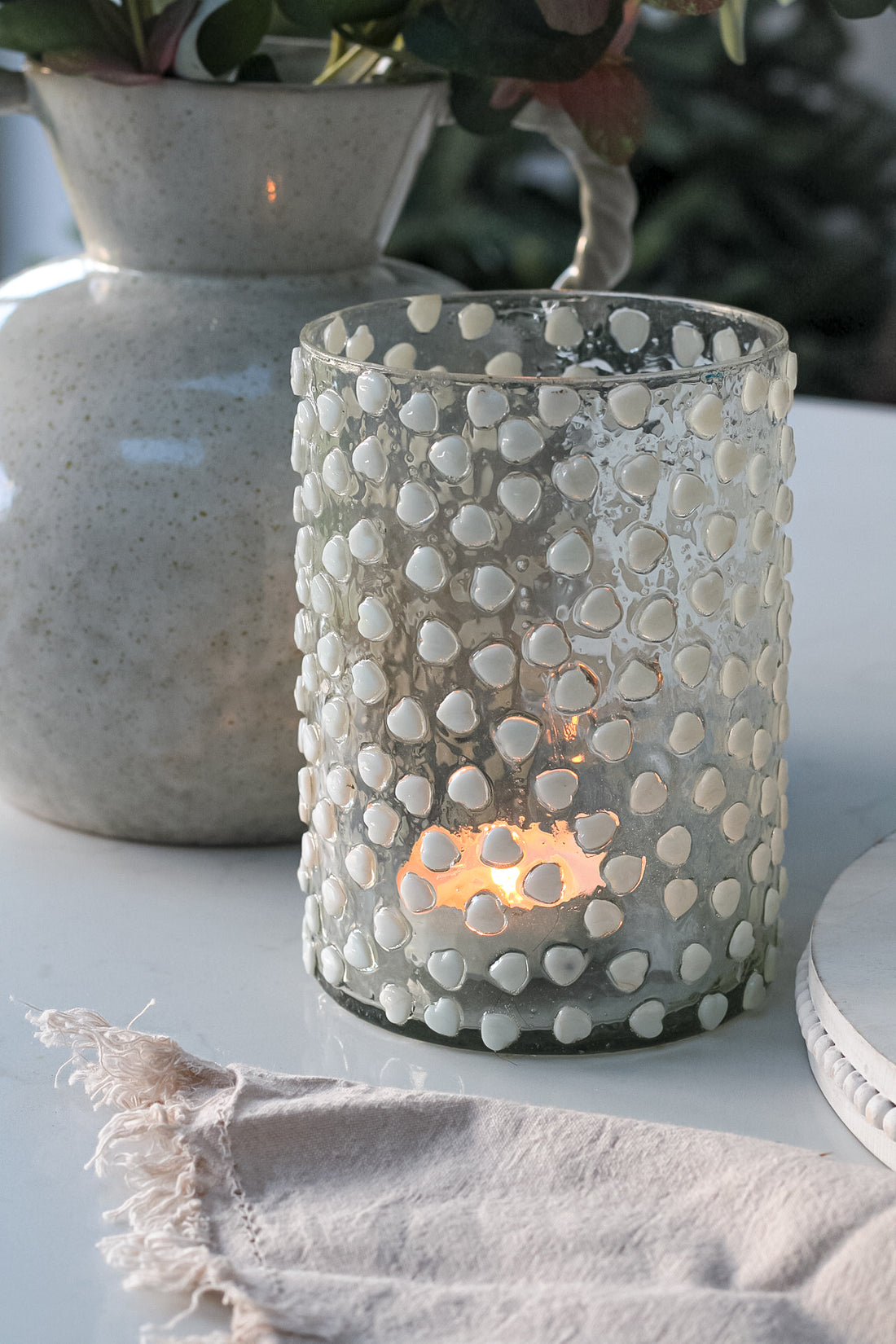 Dotty Heart Pattern Glass Lantern