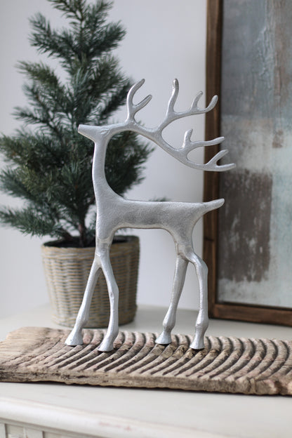 Tall Silver Metal Reindeer